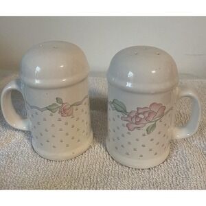 Sango Rose Chintz 3793 Salt & Pepper Set with handles cottagecore grandmacore